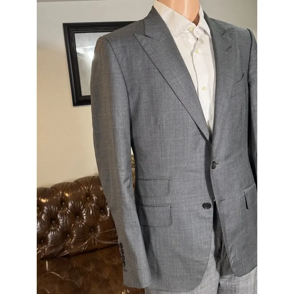 Tom Ford Gray Checked Suit Wool 2PC Peak Lapel O'Connor 50 40R